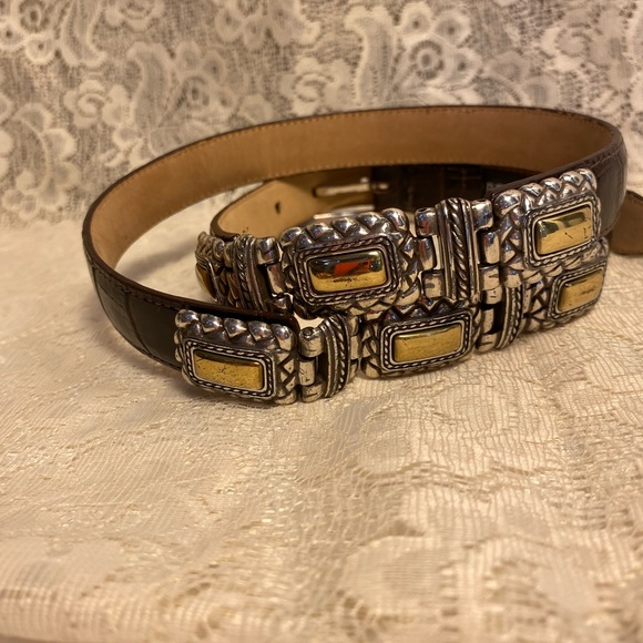 Vintage Brighton Leather Belt with Gold and Silver Accent Designs - Picture 4 of 9